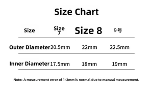 Guide des tailles avec diamètres intérieur et extérieur pour bagues plaquées or 7, 8 et 9