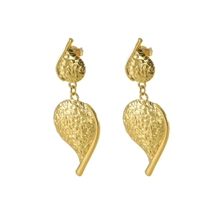Vintage irregular leaf drop earrings with hammered gold texture and elegant long design