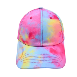 Casquette de baseball tie-dye rose, jaune et bleu en toile de coton pour l'extérieur