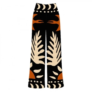 Boho-Hose mit hoher Taille in Schwarz mit Mondphasen und ethnischem Blumenmuster
