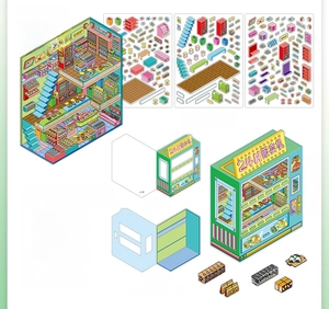 DIY energy station sticker kit with 2.5D PET stickers and foldable miniature scene card