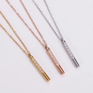 Minimalist Cylinder Bar Pendant Necklace 316L Stainless Steel Zircon Geometric Jewelry Gift For Women Trendy