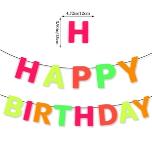 Colorful Happy Birthday neon party banner with fluorescent neon letters and black string
