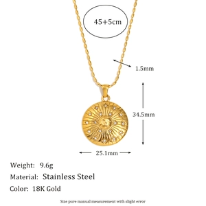 18K gold plated stainless steel compass pendant necklace with 45+5cm chain dimensions
