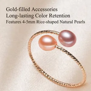 Adjustable Freshwater Pearl Ring Freshwater Colorful Natural Rice Shape Freshwater Pearls Gold Filled Open Finger Jewelry For Women Fashion