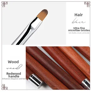 Macro detail of professional nail art brush with redwood handle and synthetic fiber bristles