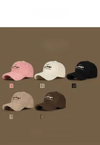 Winter faux shearling baseball caps with Vintage embroidery in five varied colors