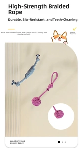 Close-up of durable blue and pink woven cotton ropes for dog teeth cleaning and dental care