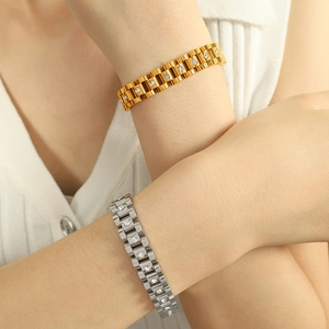 Luxury 18k gold and silver plated watchband bracelets with white crystals for women