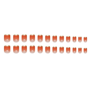 24pcs short square gradient orange press-on nails with golden French tip design