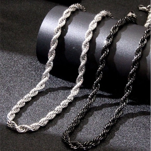 Fashion twisted rope chain necklaces in polished silver and black stainless steel
