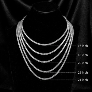 18K white gold plated tennis necklaces with cubic zirconia in 16 to 24 inch sizes