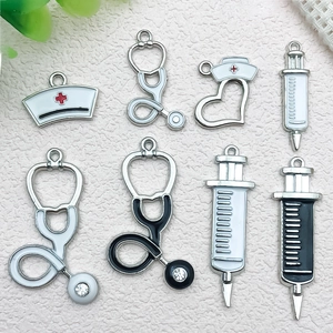 Nurse themed charms set with stethoscope and syringe designs for DIY jewelry making