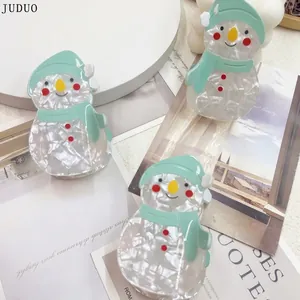 Snowman Hair Claw Clip Acetate Artificial Pearl Texture Cute Cartoon Winter Christmas Accessory Shark Clip For Women Girls