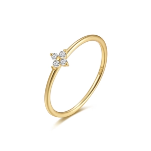 Minimalist S925 sterling silver golden ring with crystal flower and 4 clear zircons