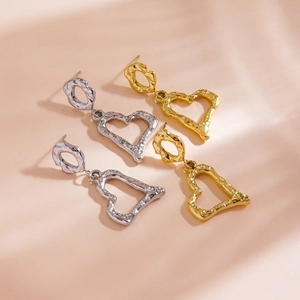 Stainless Steel Heart Hammered Pendant Earrings For Women Modern Molten Texture Geometric Earrings 14K Gold Plated Jewelry