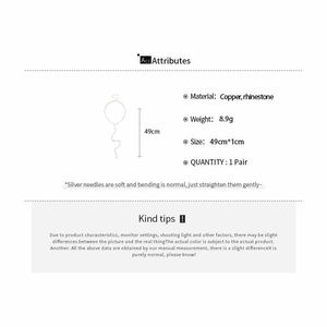 Technical sketch of balloon tassel earrings with copper and rhinestone material details