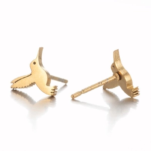 Elegant gold hummingbird stud earrings for women with high polish metallic finish