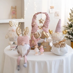 Christmas Gnome Santa Claus Plush Ornaments Wooden Xmas Ladder Angel Girl Figurines Pink White Desktop Holiday Decor