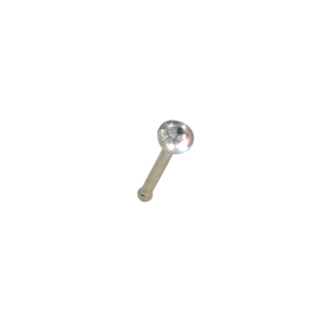 Minimalist silver stainless steel nose stud with clear cubic zirconia crystal on white background