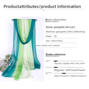 Detail of green gradient georgette scarf showing light fabric texture and 160x50cm dimensions