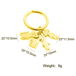 Golden stainless steel keychain with cute cartoon boy, girl, dog and cat charms set