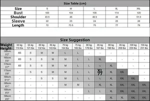 Detailed size chart for men cotton polo shirt showing chest and length measurements