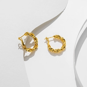 Elegant gold-plated titanium steel twist hoop earrings for women in a minimalist French style