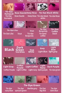 Detailed color chart showing 25 tie-dye and solid options for high-waisted yoga pants