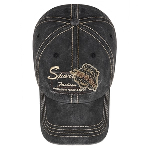 Casquette de baseball rétro en coton délavé gris foncé avec coutures triples et broderie sport