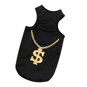 Hip-hop style black pet vest with golden dollar chain print for small dogs and cats