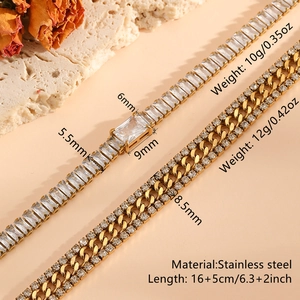 18K gold plated stainless steel bracelets with clear zircon inlays and detailed dimensions