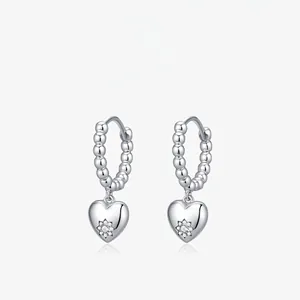 925 Sterling Silver Heart Dangle Earrings With Zircon Starburst Beaded Hoop Huggies Minimalist Jewelry For Women