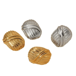 French vintage oval striped button stud earrings in gold and silver stainless steel