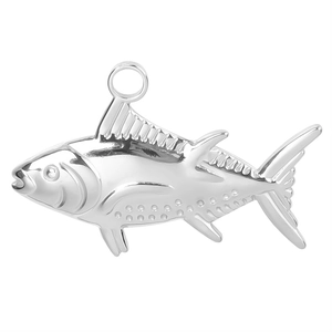 Detailed tuna fish pendant in polished silver stainless steel with realistic fin scales