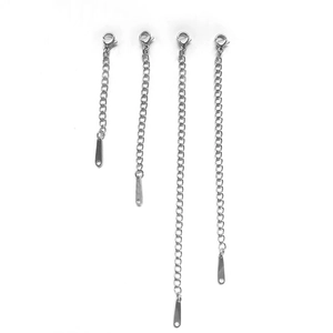 Set of four stainless steel extender chains with lobster clasps and teardrop pendants