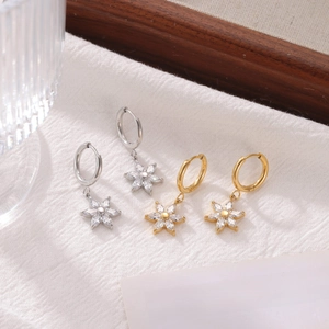 Sunflower Stainless Steel Titanium Steel Hoop Earrings With Flower Petal Rhinestone Inlaid Fashion Jewelry For Women