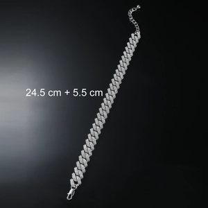 Silver iced out Cuban link anklet for men with sparkling crystals, 24.5cm plus 5.5cm extension