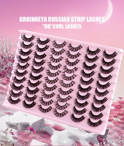 Macro shot of 30 pairs of Russian strip lashes with a dramatic DD curl in black