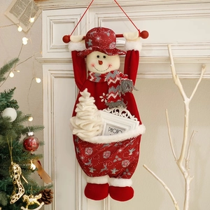 Christmas snowman hanging storage bag with reindeer patterns and large pocket for decor