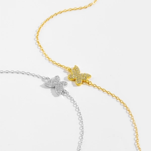Elegant 925 sterling silver butterfly bracelet with sparkling pavé cubic zirconia