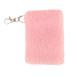 Mini roze pluche A7-notitieboekje met metalen haak voor pocket journaling