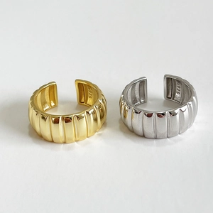 Bague Large Nervurée Style Croissant En Argent Sterling 925 Rétro Français Minimaliste Bijoux Réglables Ouverts Pour Femmes