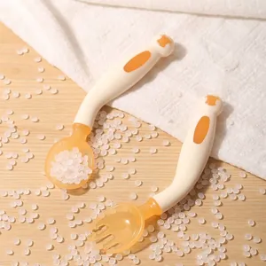 Bendable PPSU baby fork and spoon set with ergonomic handles for toddler self-feeding