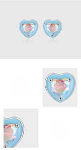 Detailed view of heart stud earrings in S925 silver with blue enamel and pavé zircon