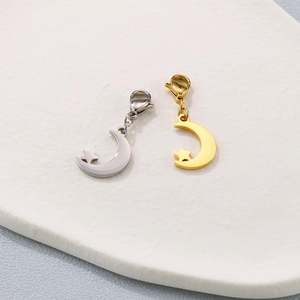 Gold and silver star moon titanium steel pendants with lobster clasps for DIY jewelry
