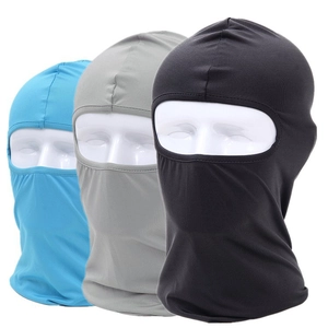 Outdoor cycling balaclava masks in black, grey, and blue, elastic breathable sun protection