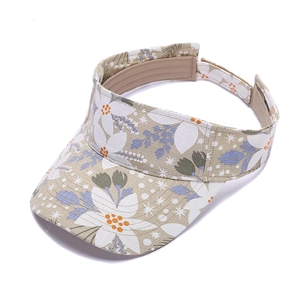 Floral print sun visor hat for marathon running with open top and adjustable back strap