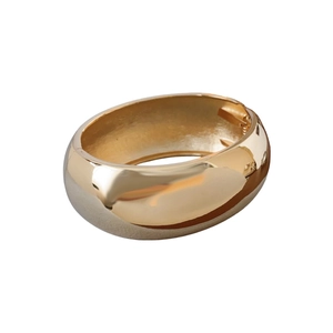 Minimalist wide metal adjustable bangle with glossy gold mirror finish for women