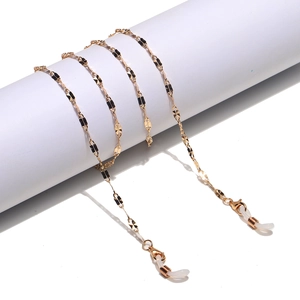 Golden Metal Glasses Chain Anti Slip Eyewear Strap Mask Lanyard Holder With Silicone Loops Black Decorative Blocks